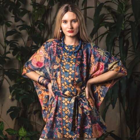 Muslin Chintz Print Short Kaftan