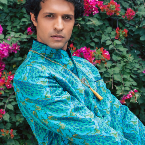 Peacock Printed Sherwani Jacket