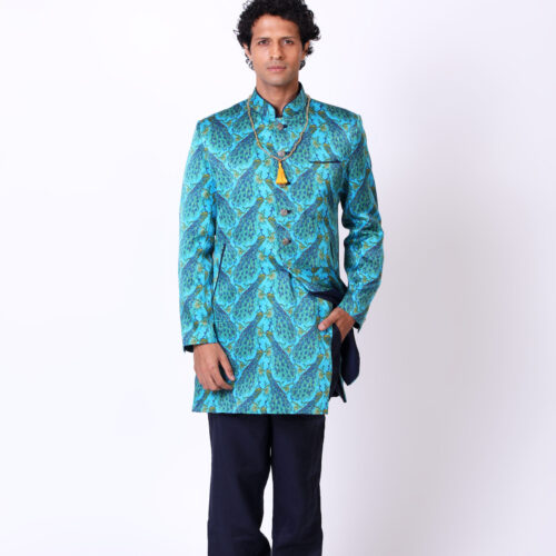 Peacock Printed Sherwani Jacket