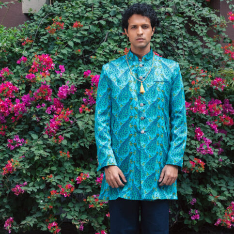 Peacock Printed Sherwani Jacket