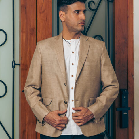 Southindian Cotton No Collar Shirt and wool jacket