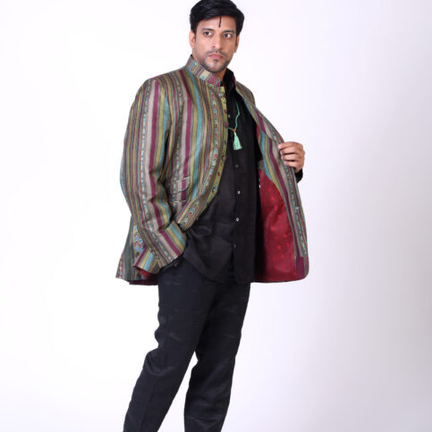 Tibetan Stripe Nehru Jacket