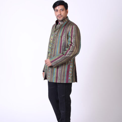Tibetan Stripe Nehru Jacket