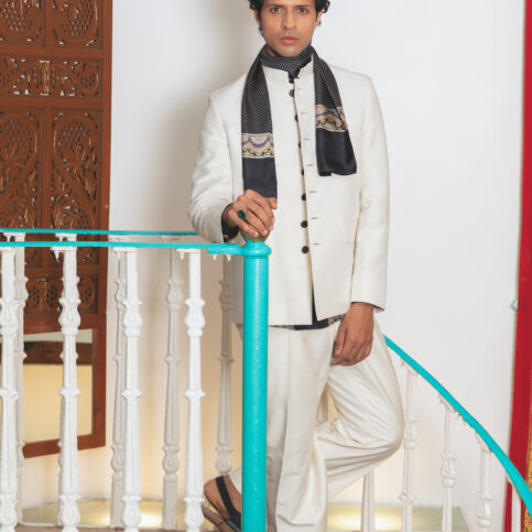 Twill Silk Opi Printed Shirt, Muffler, pgd nehru jacket and pant