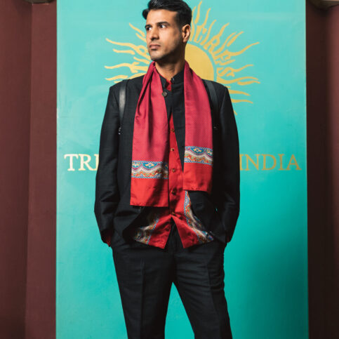 Twill Silk Opi Printed Shirt, Muffler, pgd nehru jacket and pant