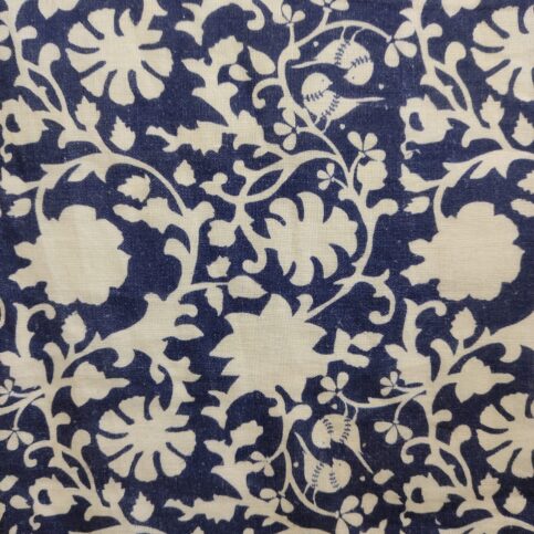 Linen Indigo Floral With Bird Discharge Print