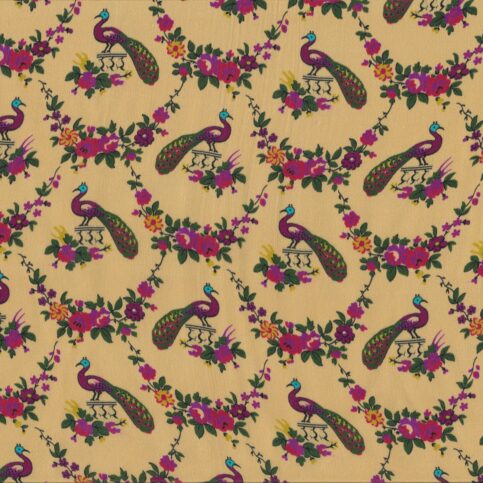 Satin Silk Scallop Peacock Print