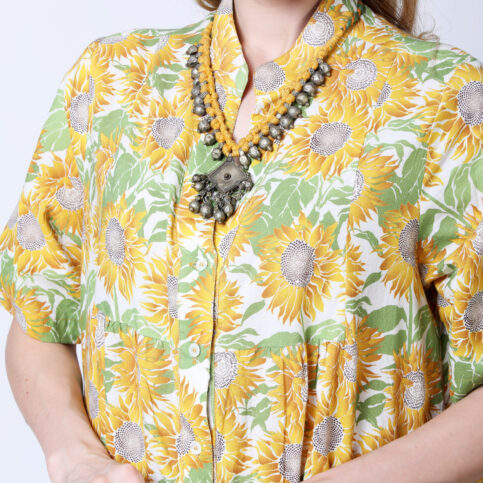 Silver Gilded Beeds On Cotton Macrame Threads Necklace