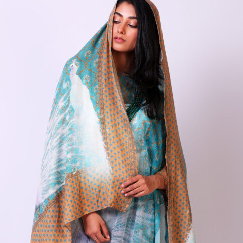 Woolen Shawl Peacock Printed