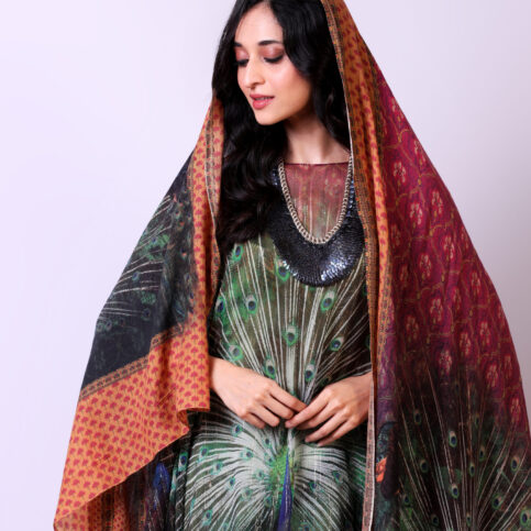 Woolen Shawl Peacock Printed