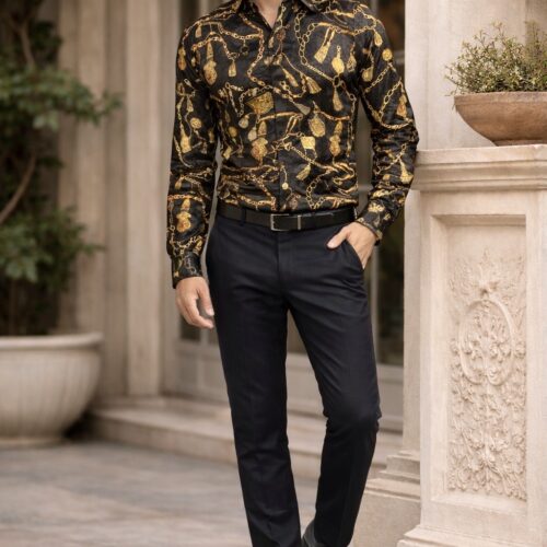 Mens silk jacquard chevalier printed shirt