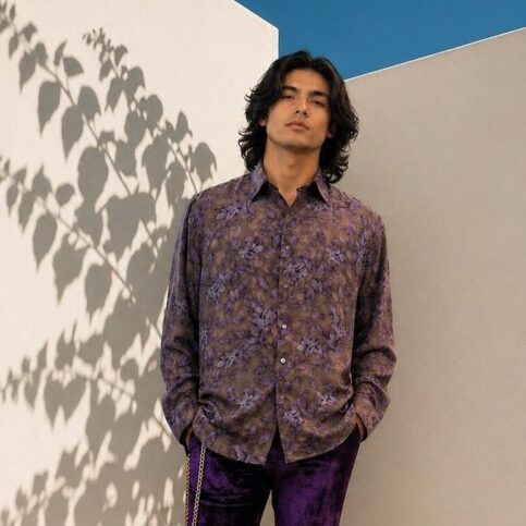 Polka satin silk jacquard shadow leaf print shirt