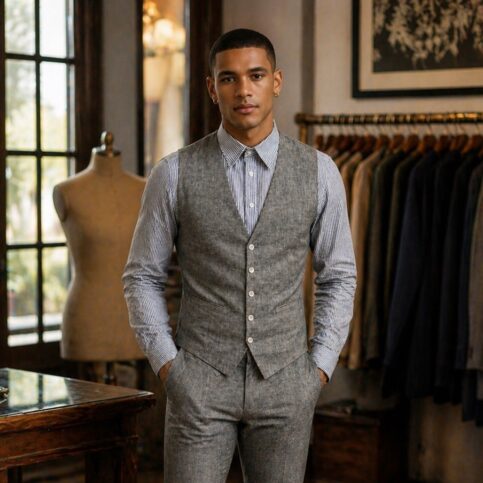 Casement linen suiting mens waistcoat .