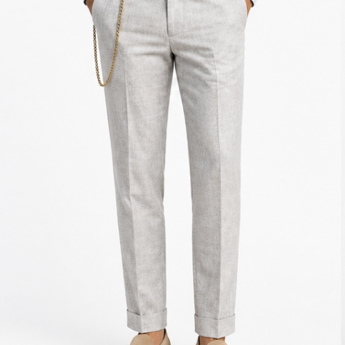 Handsome woven raw silk classic trouser .