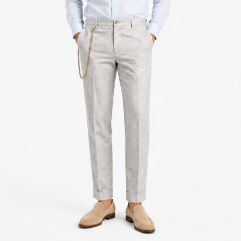 Handsome woven raw silk classic trouser .