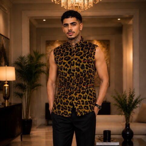 Sleeveless silk velvet chita print coti