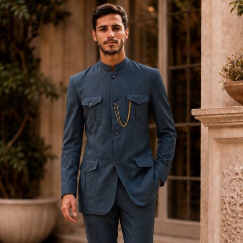 Unlined mens linen safari jacket .