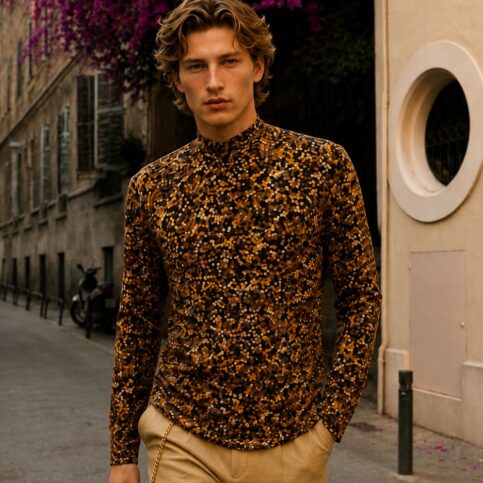 Mens polka silk jacquard dot print shirt .