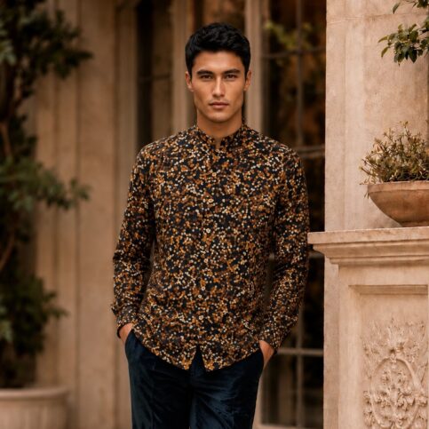 Mens polka silk jacquard dot print shirt .