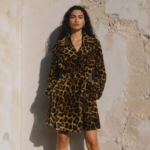Chita printed silk velvet ladies double collar trench coat