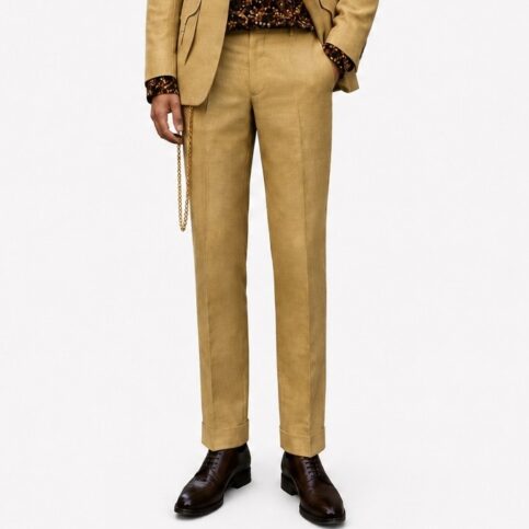 Handsome woven raw silk classic trouser .