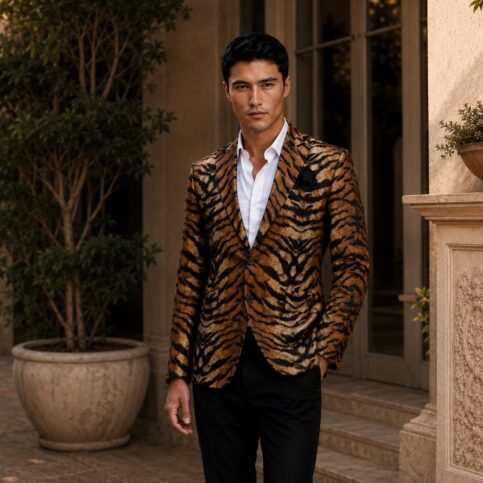 Tiger printed dupion silk jacket