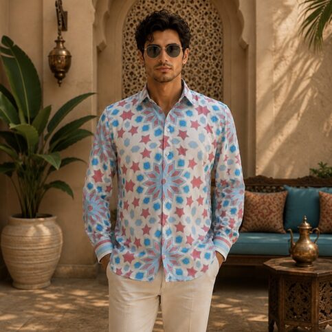 Her boyfriends shirt ” star printed habotai silk shirt