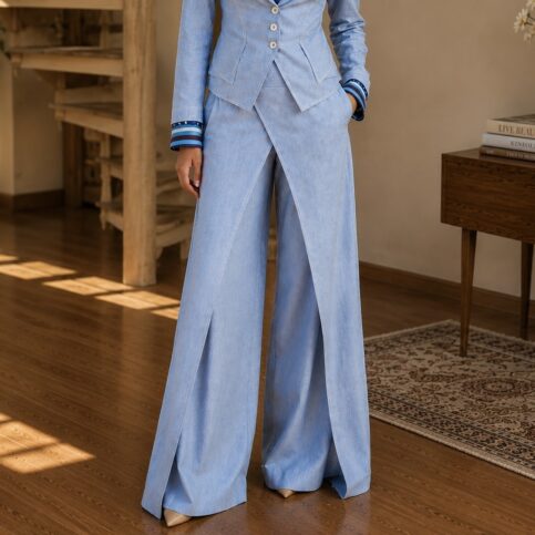 ladies flame yarn double fold front trouser