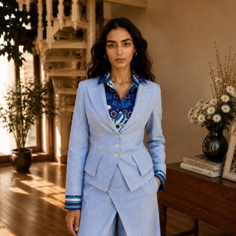 ladies flame yarn linen darted gusseted pockit jacket
