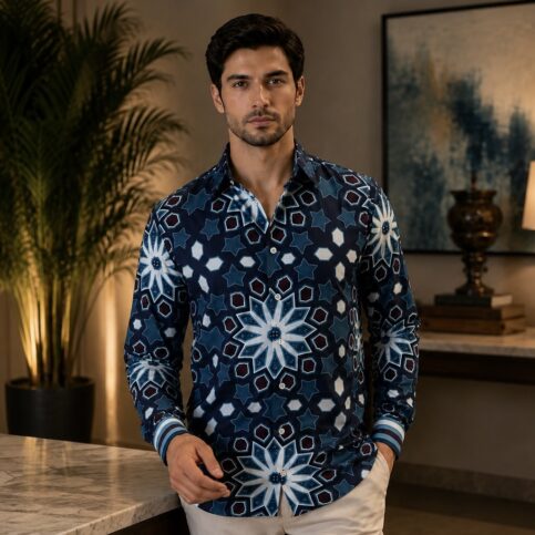 Her boyfriends shirt " star printed habotai silk shirt