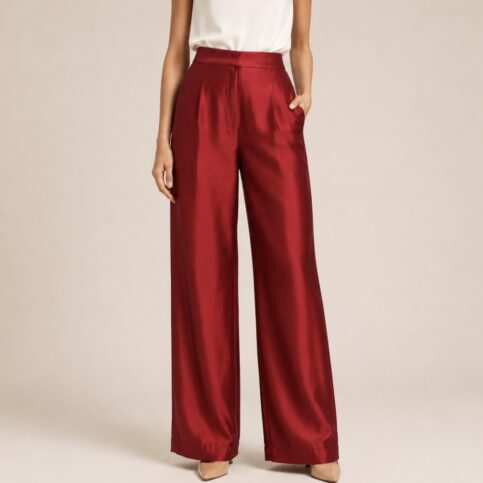 ladies deep pleated palazo trouser in Dupion Satin silk