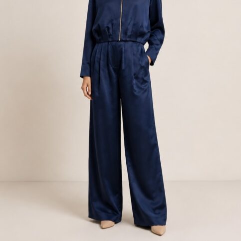 ladies deep pleated palazo trouser in Dupion Satin silk