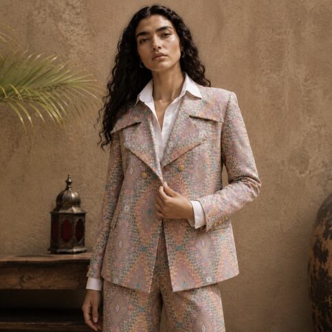 Tribal nomadic embroidered double breast jacket