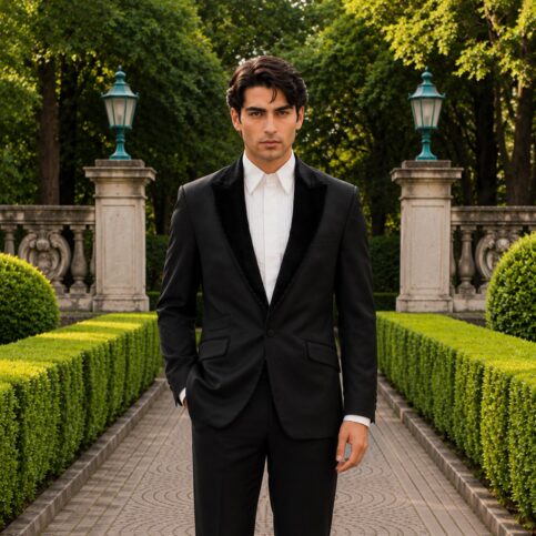 Dupion Satin silk tuxedo with velvet collar