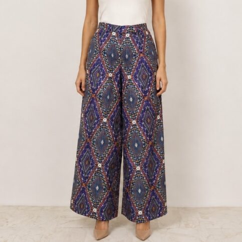 Tribal nomadic embroidered flared trouser