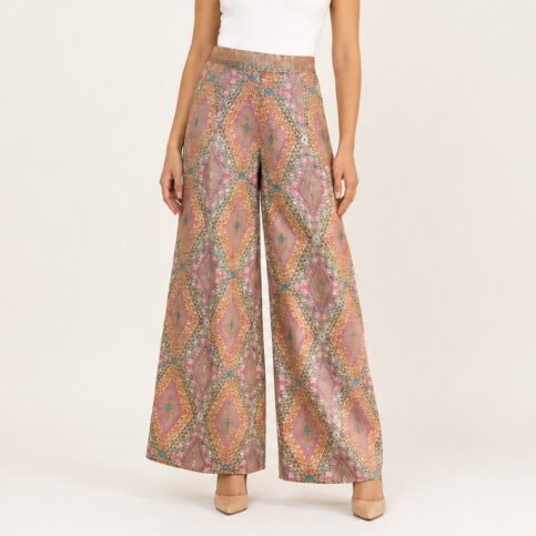 Tribal nomadic embroidered flared trouse
